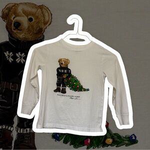Polo by Ralph Lauren Kids White Long Sleeve Tee with Bear Design